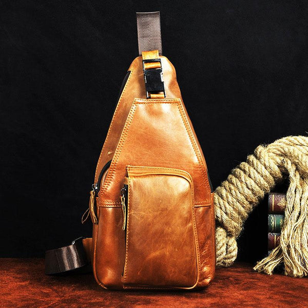 Cool Leather Mens Sling Bag Chest Bag Sling Shoulder Bag Sling Backpacks for men