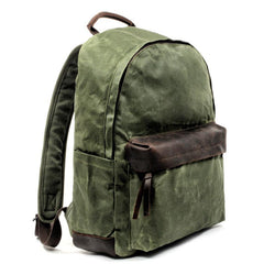 Waxed Canvas Womens Mens Backpack 14'' Green College White Backpack Travel Backpack For Men