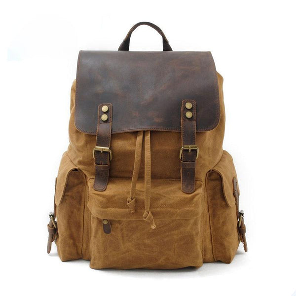 Waxed Canvas Leather Mens Hiking Backpacks Canvas Travel Backpack School Backpack for Men