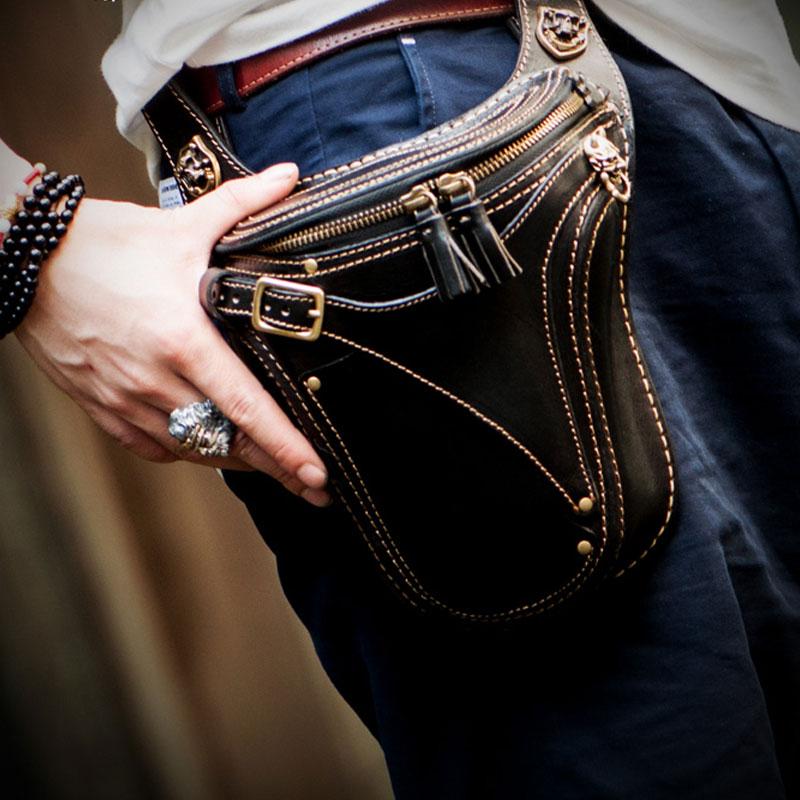 Leather Belt Pouches Mens Small Cases Waist Bag Hip Pack Belt Bags for Men