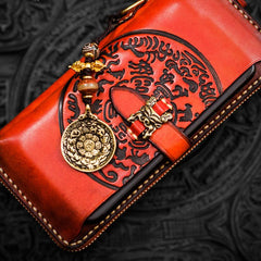 Handmade Leather Mens Tibetan Chain Biker Wallet Cool Leather Wallets Long Clutch Wallets for Men