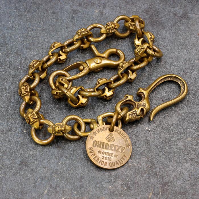 Badass Skull Brass Biker Wallet Chain 1%er Wallet chain 18'' gold pants chain For Men