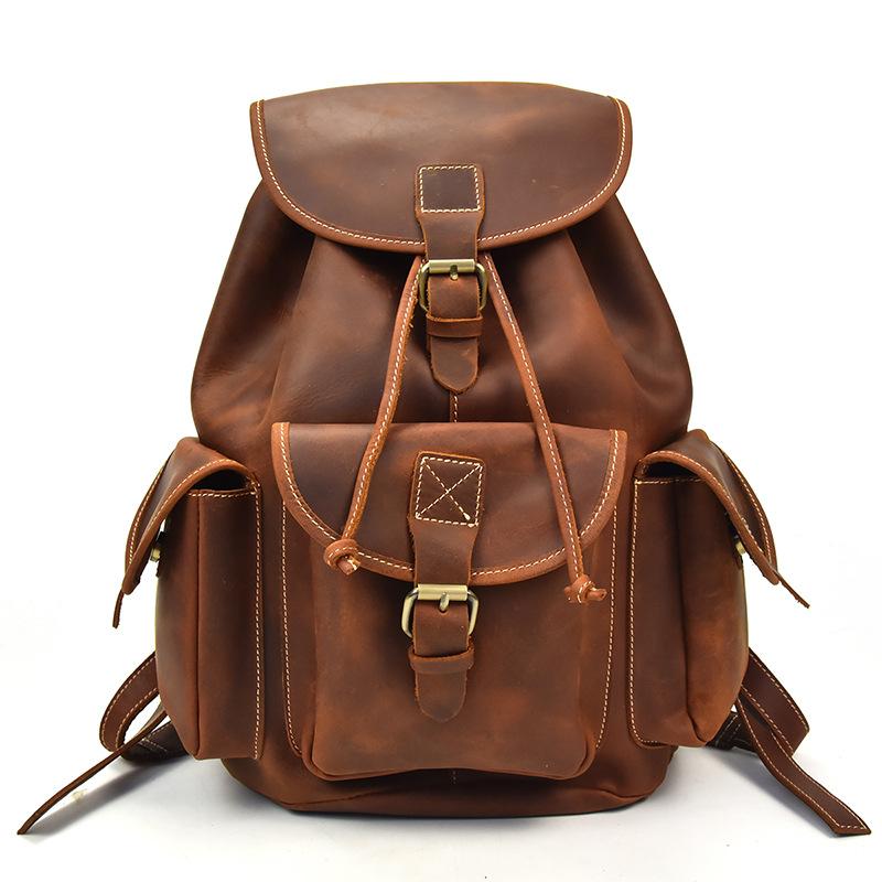 Vintage Leather Mens 14inch Laptop Backpack Travel Backpacks School Backpacks for Men