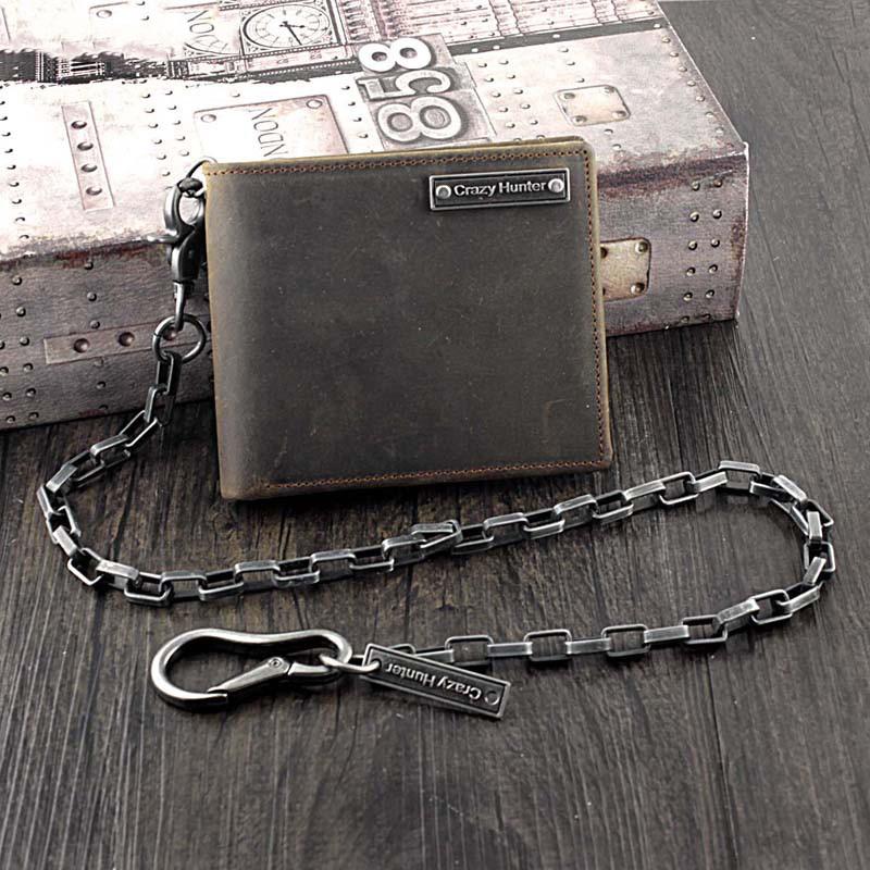 Cool Dark Coffee Leather Men's Small Biker Wallets Chain Wallet