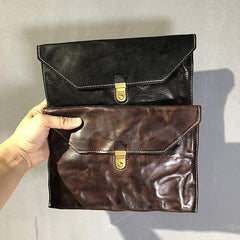 Simple Leather Black Mens Envelope Clutch Bag Vintage Coffee Clutch Wallet for Men