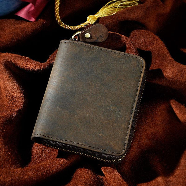 Cool Leather Mens Zipper Small Wallet Front Pocket Wallet for Men