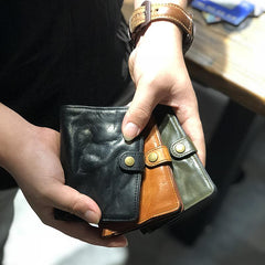Vintage Handmade Black Leather Mens billfold Leather Wallet Men Tan Bifold Small Wallets for Men