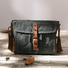 Small Waxed Canvas Mens Waterproof Green Side Bag Courier Bag Messenger Bag for Men