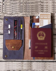 Cool Leather Passport Long Wallet for Men Bifold Wallet Passport Travel Wallet