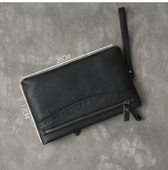 Black Leather Mens Multi Layer Business Clutch Wallet Wristlet Wallet For Men
