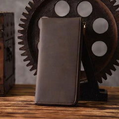 Handmade Leather Mens Cool Long Leather Wallet Zipper Clutch Wallet for Men - iChainWallets