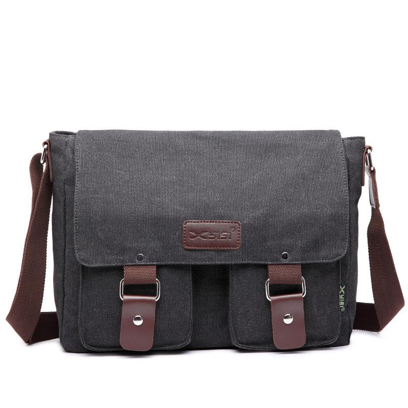 Cool Canvas Leather Mens Black Side Bag Blue Shoulder Bag Red