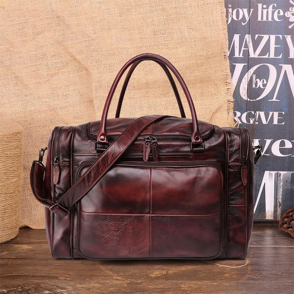 Cool Brown Leather Mens 15" Large Weekender Bag Black Business Travel Bag Tan Duffle Bag for Men