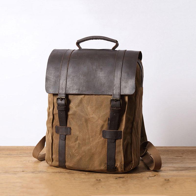 Mens Canvas Leather Backpack Canvas Travel Backpacks Canvas School Backpacks for Men