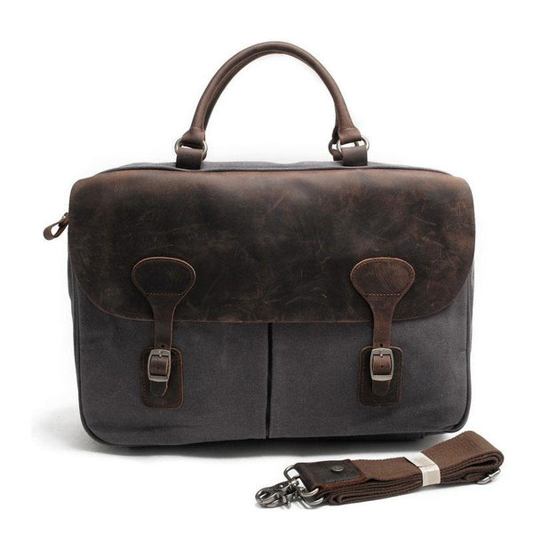 Mens Waxed Canvas Leather Briefcase Handbag Laptop Bag Business Bag for Men