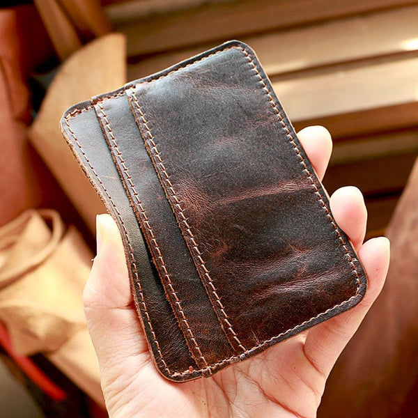Brown Slim Leather Mens Card Wallet Small Card Holder Front Pocket Wallet For Men