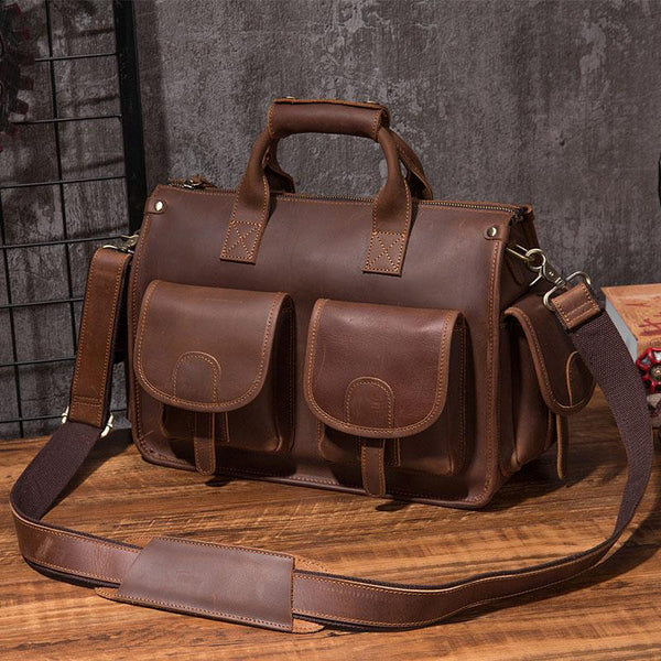 Vintage Leather Mens Travel Bag Overnight Bag Work Handbag Business Bag for Men