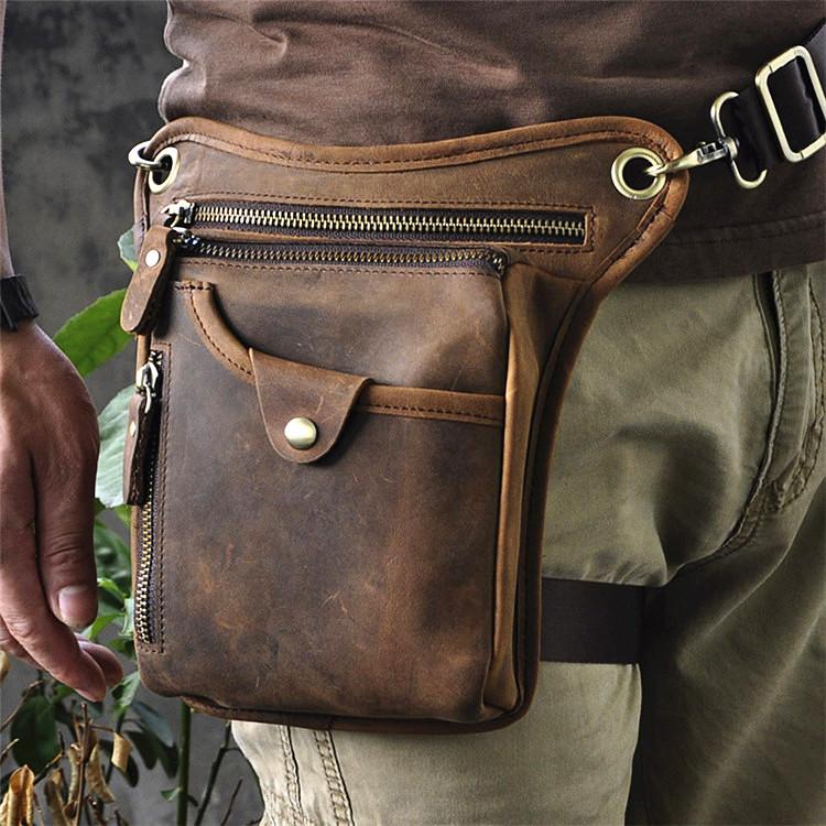 Vintage Brown Leather Men s Belt Pouch Drop Leg Bags Small Side Bag Fo iChainWallets