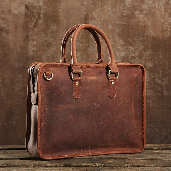 Handmade Leather Mens Cool Vintage Briefcase Work Bag Business Bag Laptop Bag for men