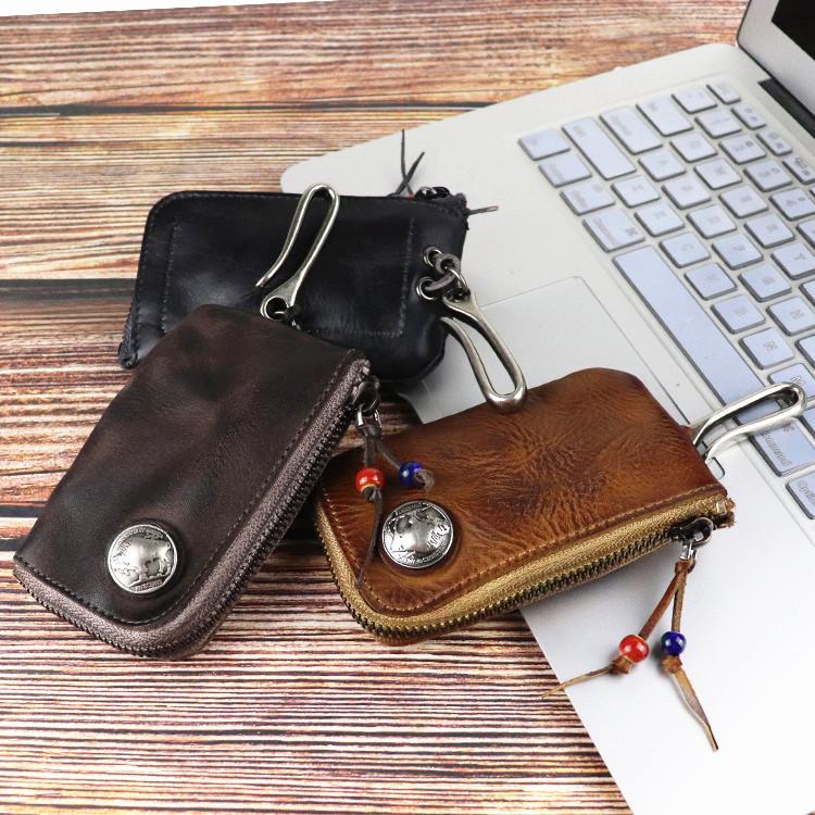 Vintage Mens Leather Key Wallet Zipper Key Holder Coin Wallet Change P –  iChainWallets