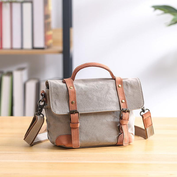 Canvas Leather Mens Womens Small Side Bag Green Courier Bag Messenger Bag for Men