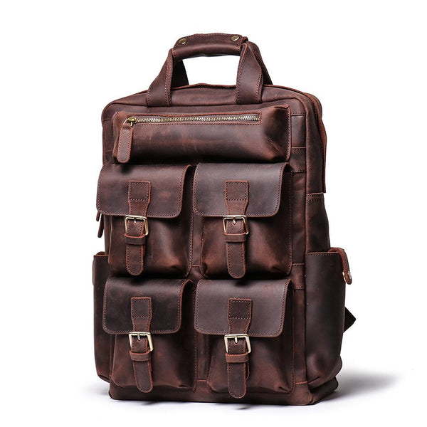 Cool Brown Mens Leather Dark Brown 15" Backpack Travel Backpack College Backpack Computer Backpack for Men