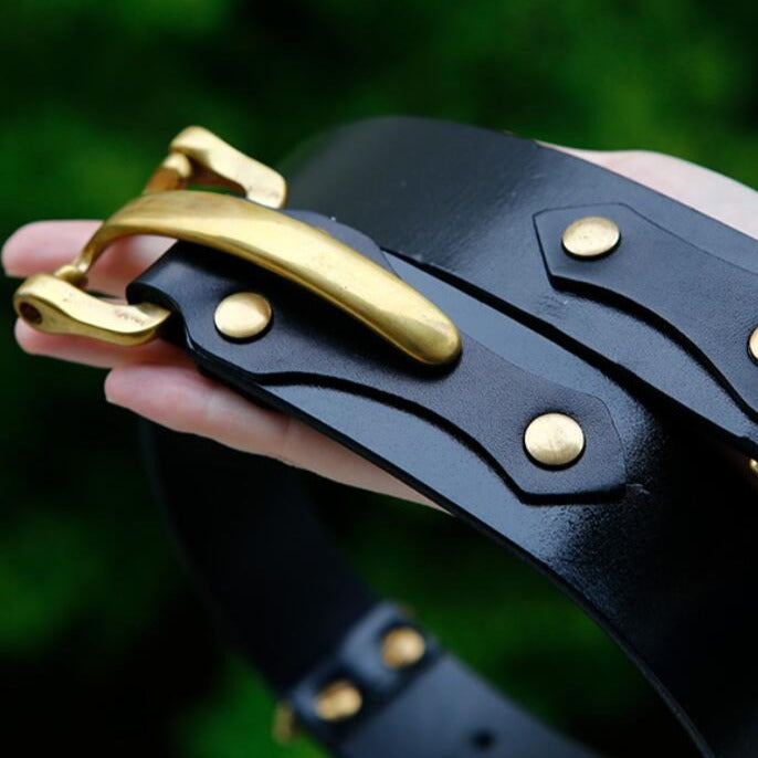 Black Leather Mens Belts Colonel Littleton Brass Handmade Leather Belt for Men