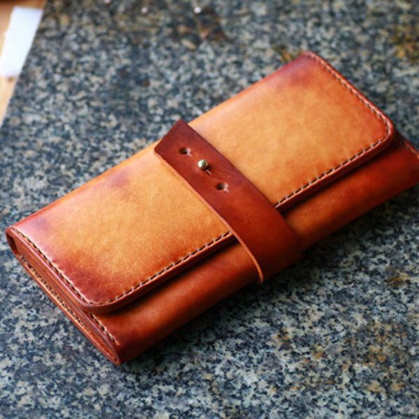 Handmade Leather Mens Long Wallet Vintage Cool Long Wallet for Men