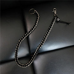 Badass Men's Braided Leather Skull Key Chain Pants Chain Biker Wallet Chain For Men