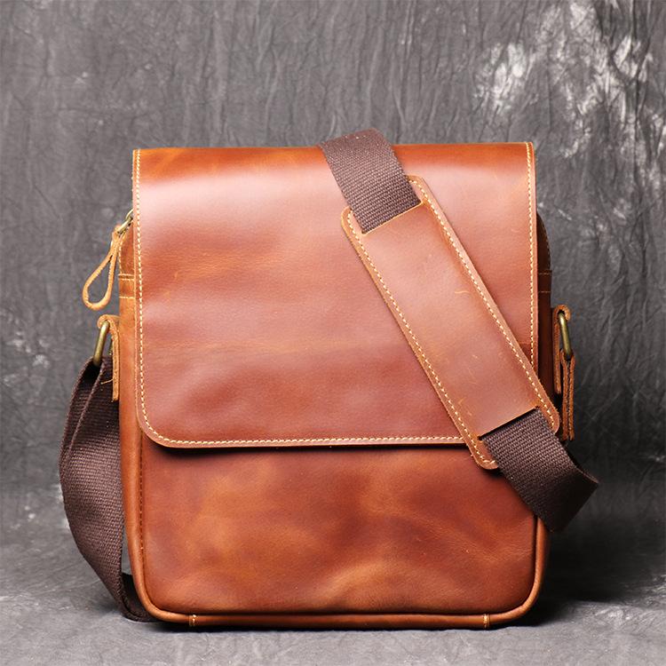 Best Brown Leather Men's Vertical Side Bag Brown Courier Bag Vertical Messenger Bag For Men