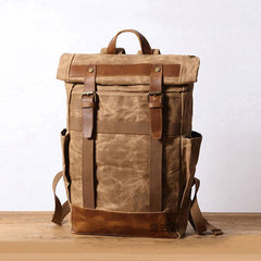 Waxed Canvas Mens Travel Backpack Canvas School Backpack Laptop Backpack for Men