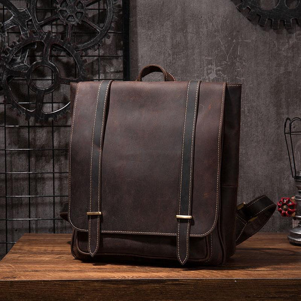 Vintage Mens Leather School Backpacks Laptop Backpack Travel Leather Backpack for Men