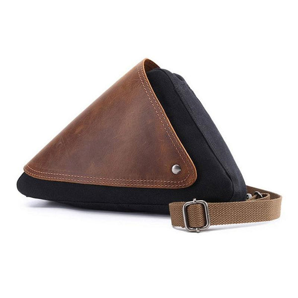 Mens Waxed Canvas Leather Triangular Side Bag Canvas Courier Bags for Men