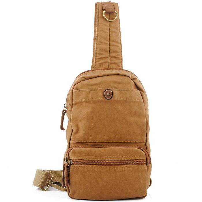 Canvas Brown Mens Sling Bag Khaki Chest Bag One Shoulder Backpack for Men