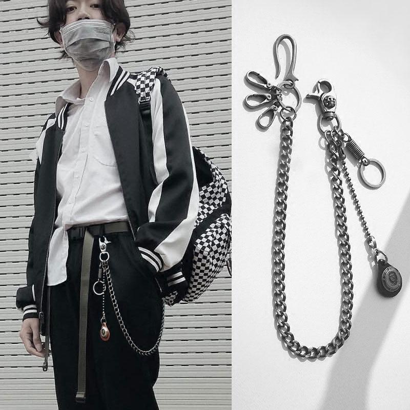 Cool Men's Leather Hanging Pendant Stainless Steel Pants Chain
