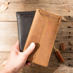 Black Cool Leather Mens Long Wallet Brown Long Wallet Vintage Bifold Long Wallet for Men