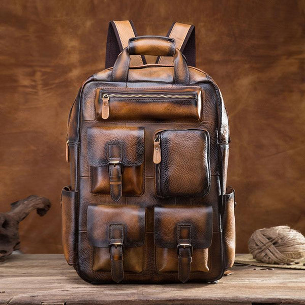 Cool Mens Vintage Leather Backpack School Backpack Travel Backpack for men