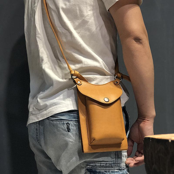 Cool Tan LEATHER MEN'S Small Messenger Bag Waist BAG Belt pouch Green Belt Bag FOR MEN