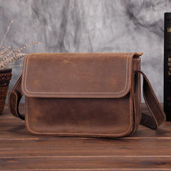 Brown Cool Leather Small Messenger Bag Satchel Postman Bag Coffee Side Bag Courier Bag For Men