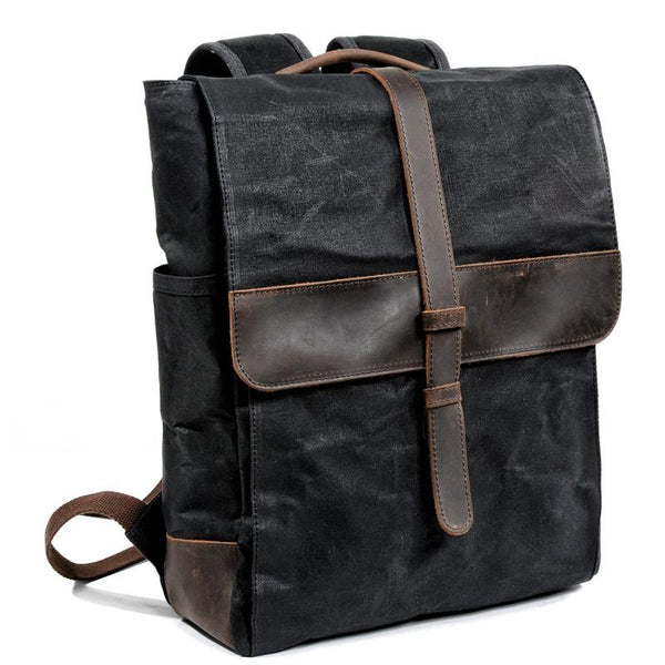 Cool Canvas Leather Mens Large Waterproof Black 15‘’ Backpack Travel Backpack Khaki Computer Backpack for Men