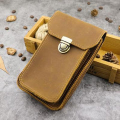 Cool Brown Leather Mens Belt Case Belt Pouch Mini Waist Pouch Belt Bags Phone Bag For Men