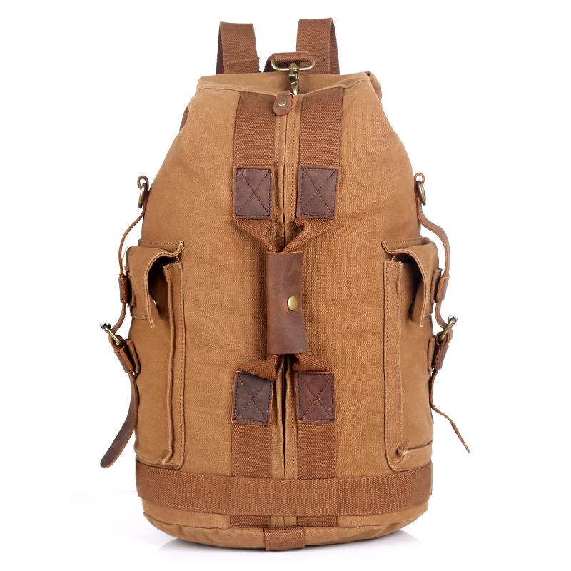 Khaki CANVAS Barrel MENS 20'' Bucket BACKPACK Brown Travel Backpack Khaki One Shoulder Hiking Bag For Men FOR MEN