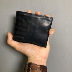 Cool Leather Mens Black Bifold billfold Wallets Small Wallet U.S. Map Wallets Front Pocket Wallet for Men