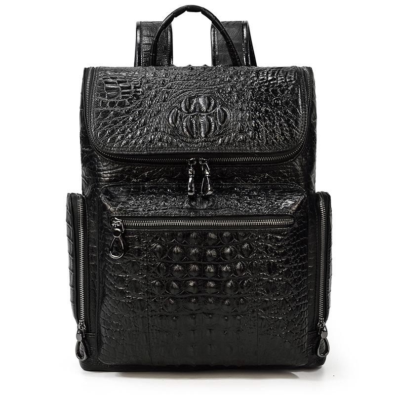 Black Crocodile Pattern Leather Men's 14 inches Computer Backpack Black Travel Backpack College Backpack For Men