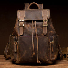 Dark Brown Mens Leather 13 inches Laptop Computer Backpacks Cool Travel Backpacks School Backpacks for men