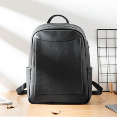 Cool Black Mens Leather Backpacks Travel Backpack 14-inch Laptop Backpack for men