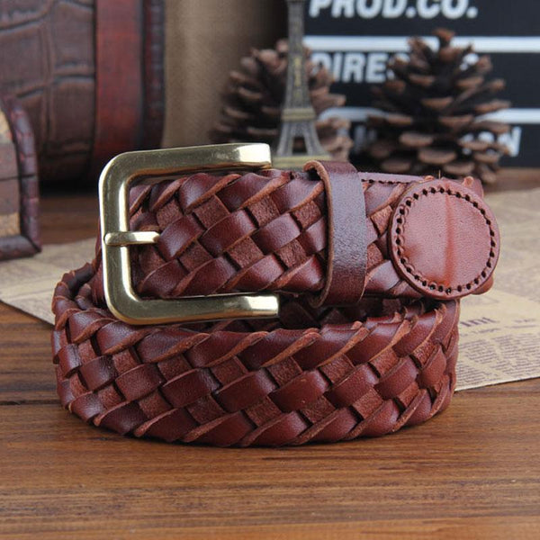 Genuine Leather Braided Punk Rock Biker Trucker Mens Belt Men Black Coffee Belt for Men