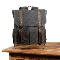 Waxed Canvas Leather Mens Backpacks Canvas Travel Backpack Canvas School Backpack for Men