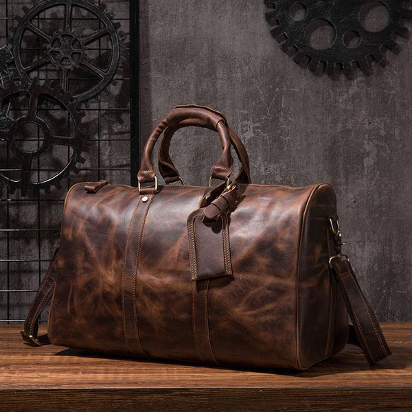 Cool Leather Mens Overnight Bag Weekender Bag Vintage Travel Bags Duffle Bag for Men