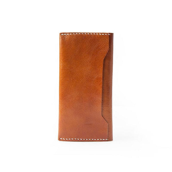 Brown Handmade Leather Mens Long Wallet Bifold Long Wallet Cellphone Wallet For Men